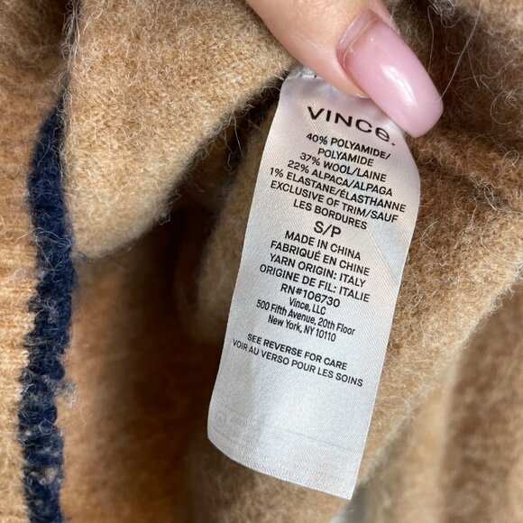 Vince Contrast Tip Wool Alpaca Blend Crew Neck Long Sleeve Sweater Brown Size S - Picture 6 of 7